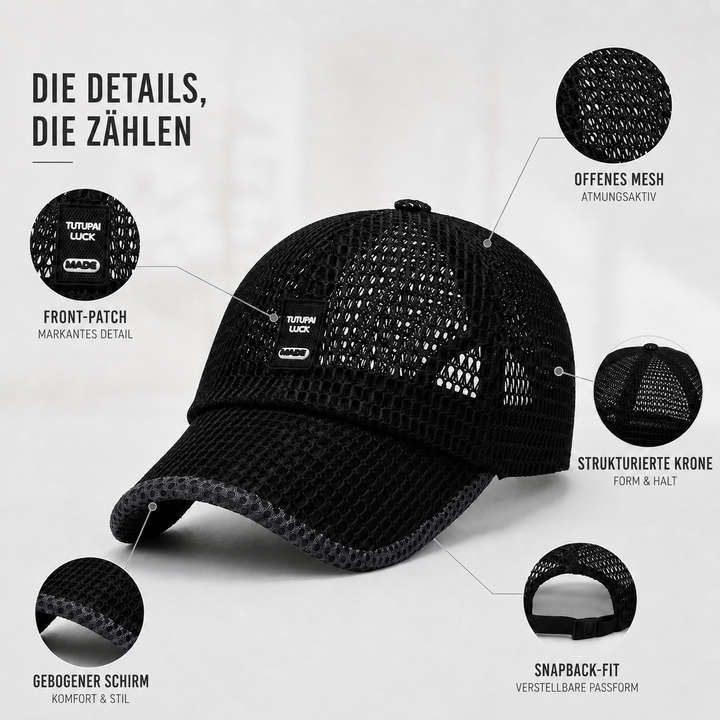 Sportliche Unisex Baseballkappe, Mesh-Gewebe, atmungsaktiv, Snapback, für aktive Freizeit.