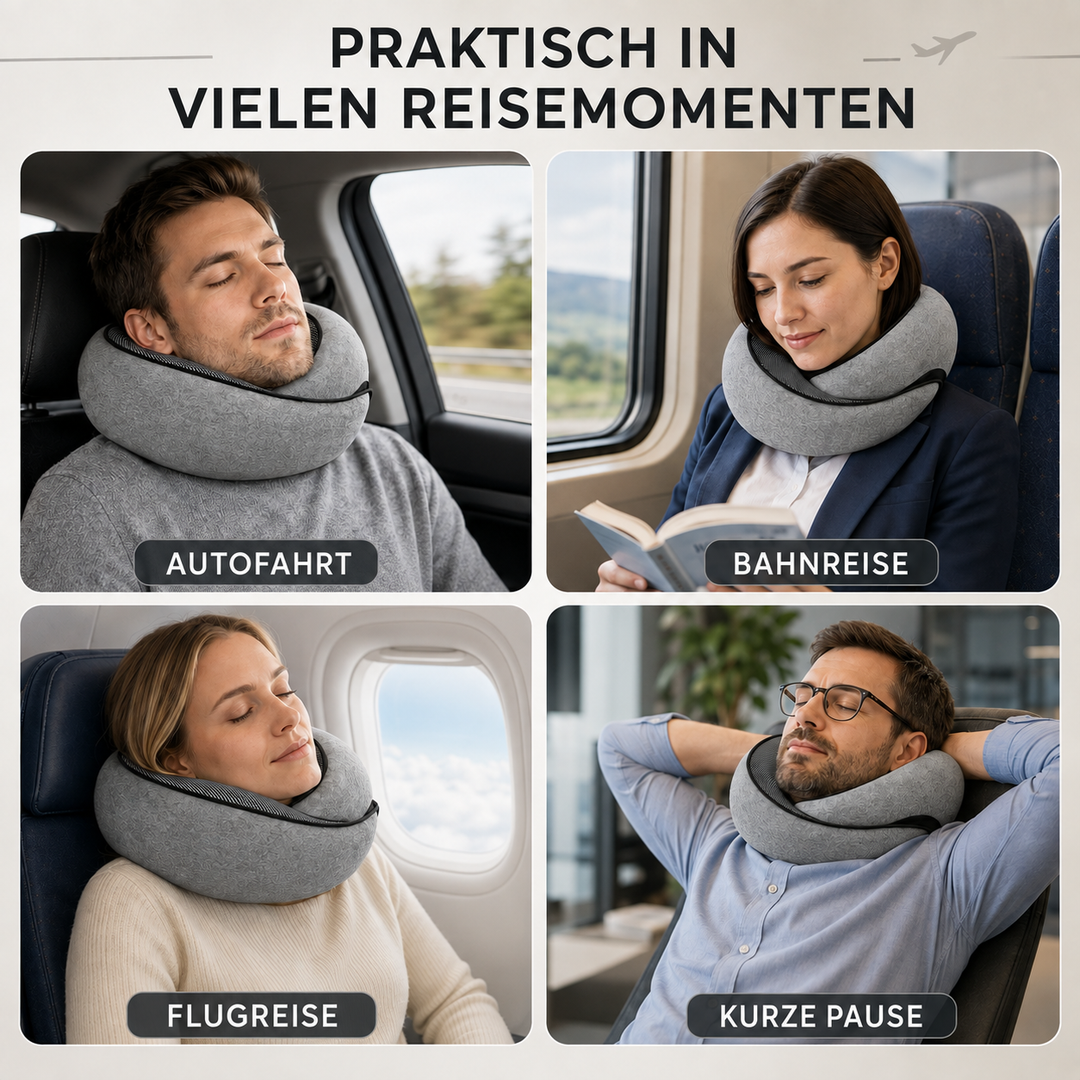 Für erholsame Pausen: Memory Foam Nackenkissen für optimalen Reisekomfort bei allen Fahrten.