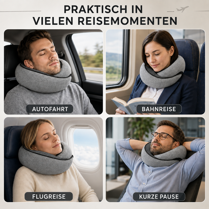 Für erholsame Pausen: Memory Foam Nackenkissen für optimalen Reisekomfort bei allen Fahrten.