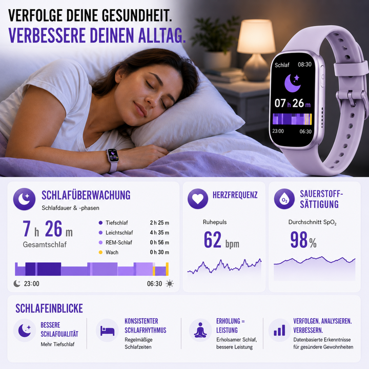 Stilvolle Smartwatch unisex, kompatibel mit Android/iOS, für aktive Sport- und Fitness-Nutzer.