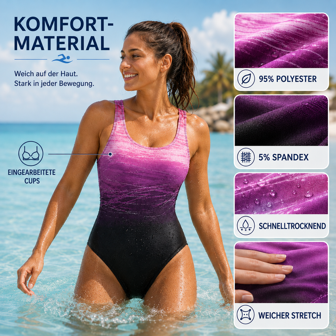 Damen Schwimmanzug rückenfrei, figurformend, perfekt für Bademode & Schwimmen.