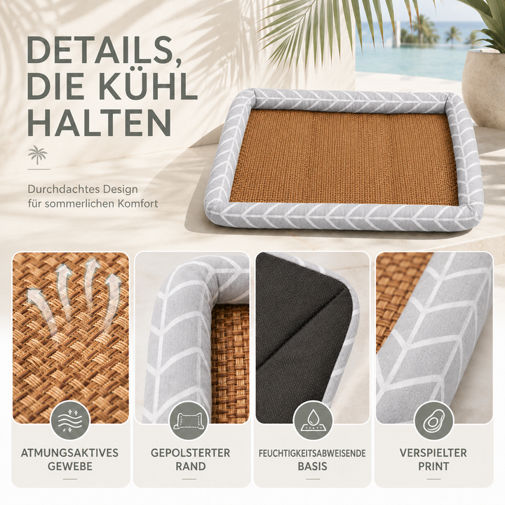 Gemütliches Sommerbett mit Tiermotiv & Pfötchen-Design für Hunde & Katzen. Bunt & weich.