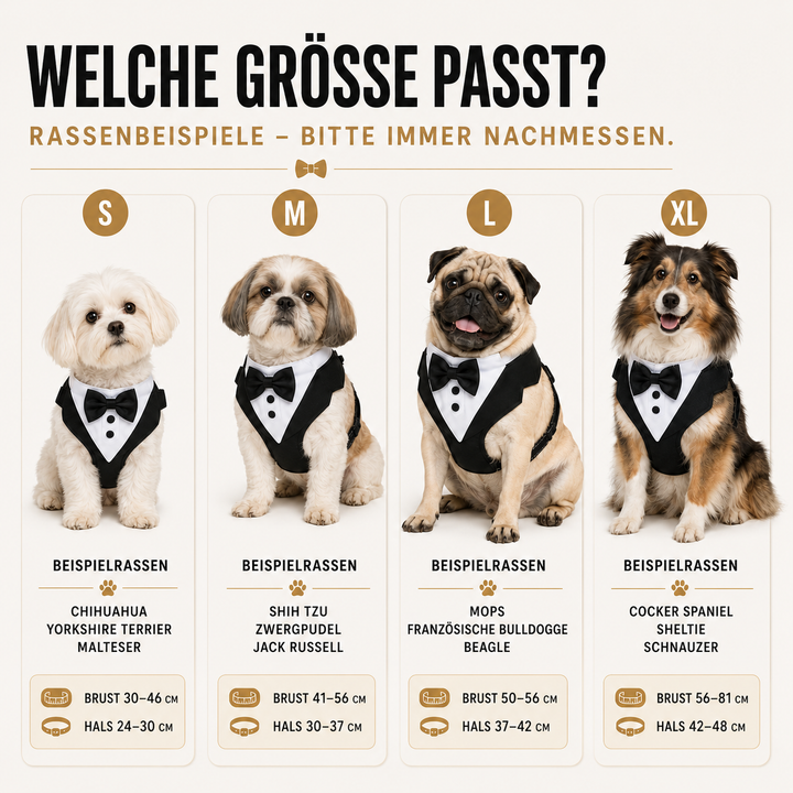Verstellbares Smoking-Geschirr für Hunde, mit Fliege, elegant & bequem für Party-Auftritte.