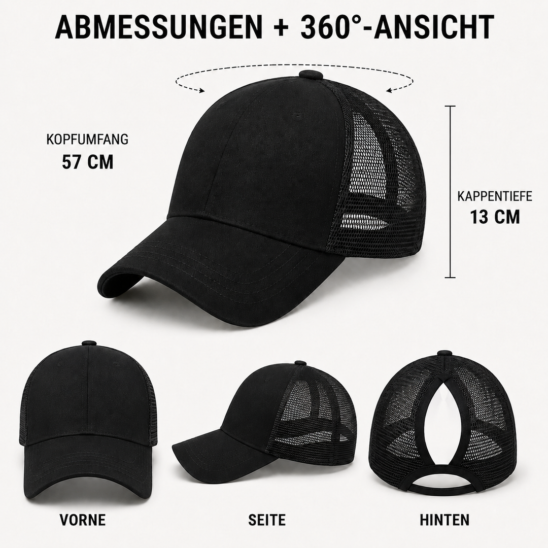 Moderne Damen Sportcap mit Pferdeschwanzöffnung, stilvoll, bequem und funktional.