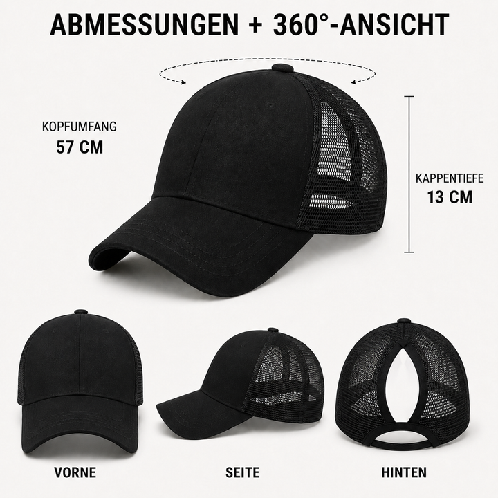 Moderne Damen Sportcap mit Pferdeschwanzöffnung, stilvoll, bequem und funktional.
