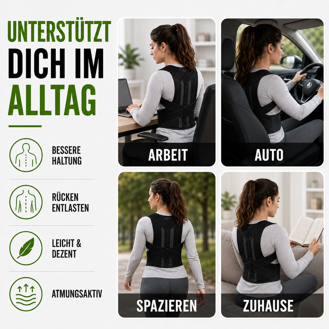 Haltungskorrektur Rückenstütze zur Prävention von Haltungsschäden & Linderung von Rückenschmerzen.