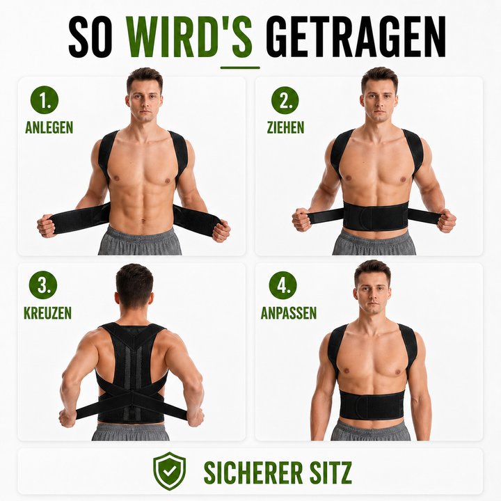 Detailansicht der Haltungskorrektur Rückenstütze; orthopädisch, verstellbar und alltagstauglich.