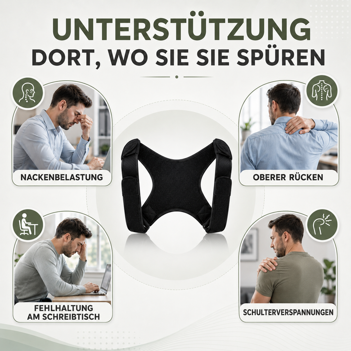 Ergonomische Rücken- und Schulterstütze für eine verbesserte, aufrechte Körperhaltung bei Männern und Frauen.