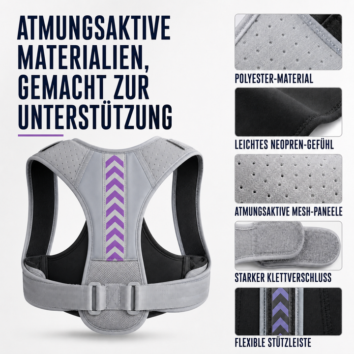 Diskret tragbare Haltungskorrektur für eine aufrechte und verbesserte Haltung den ganzen Tag.