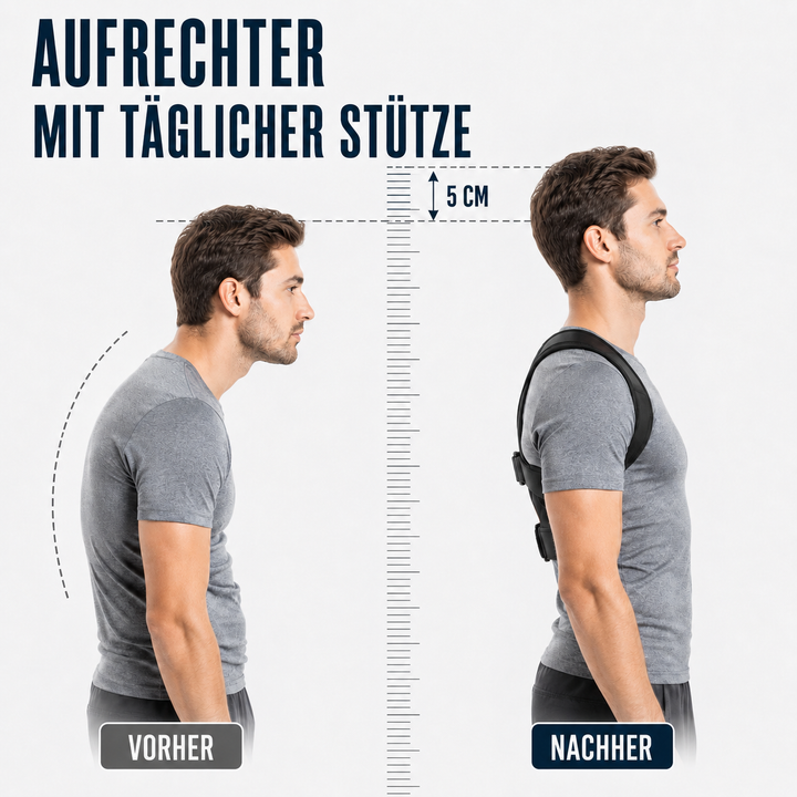 Atmungsaktive Rückenstütze, verstellbar, für Damen & Herren zur Korrektur des Rundrückens.