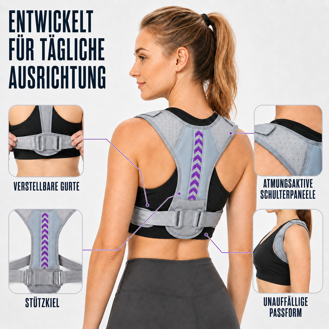 Ergonomische Rücken- & Schulterstütze, unisex, gegen Haltungsschäden und Schmerzen.