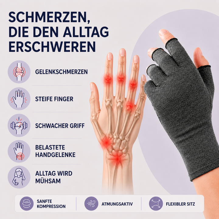 Violetter Unisex Halbfinger-Kompressionshandschuh, Schmerzlinderung bei Arthritis & Gelenkschmerzen.