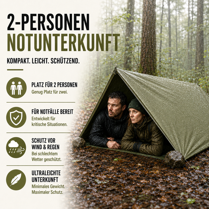Leichtes, kompaktes Biwakzelt für 2 Personen. Ideales Notfallzelt für Wandern & Survival-Camping.