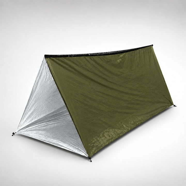 Leuchtend gelbes Notfall Biwakzelt, robust für 2 Personen. Essentieller Wetterschutz beim Outdoor-Camping.
