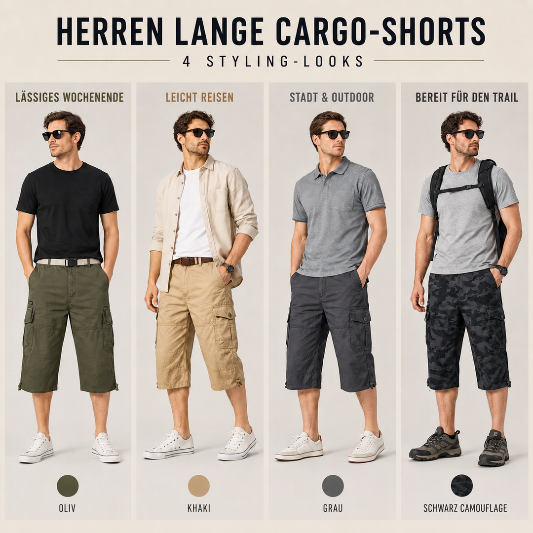 Vielseitige Herren Capri-Wandershorts mit praktischen Cargo-Taschen für Abenteuer.