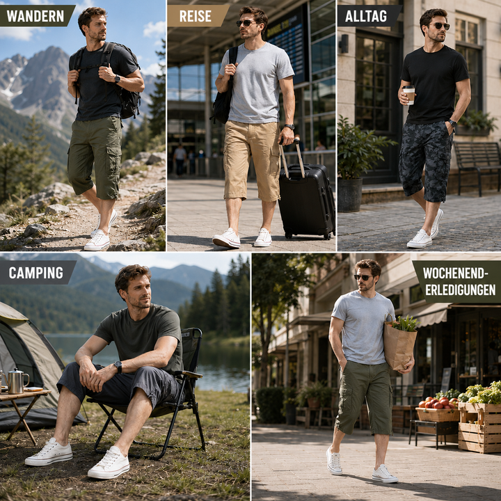 Atmungsaktive Herren Cargo-Capri-Shorts, sportlich und robust, für aktive Sommererlebnisse.