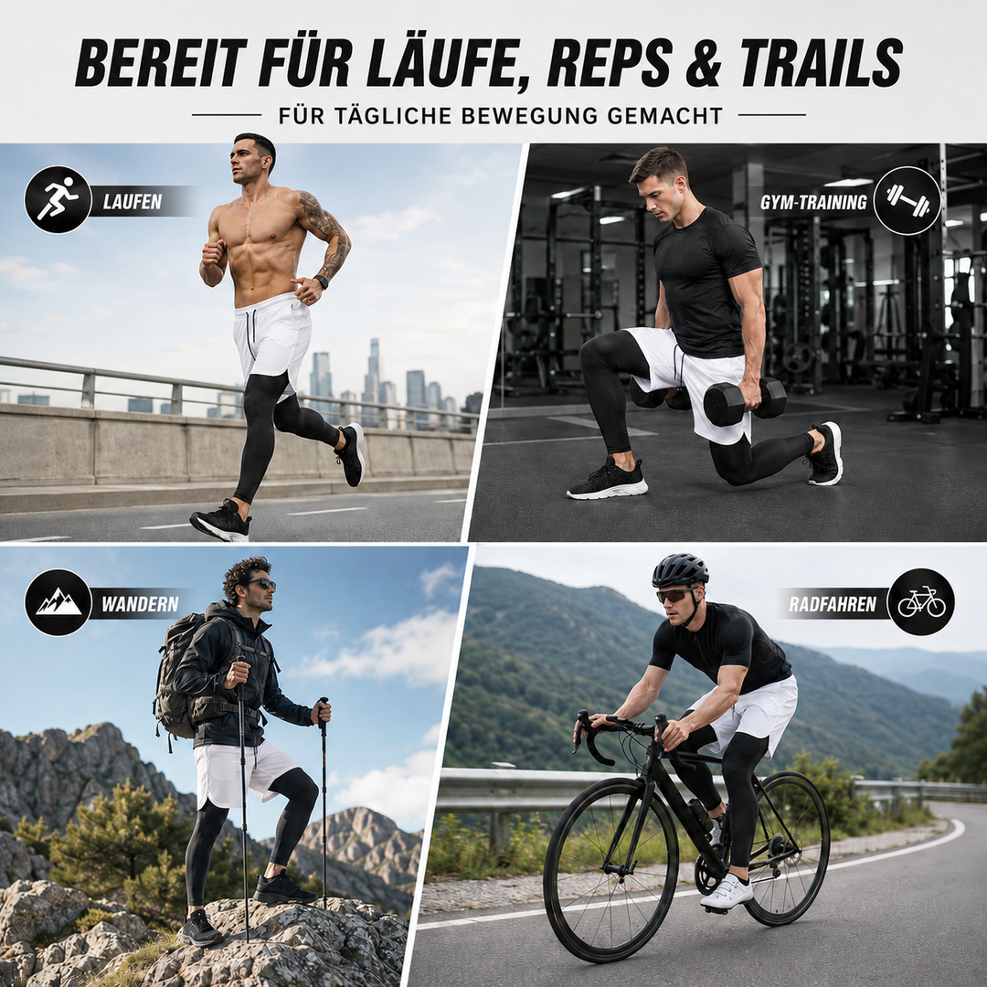 Vielseitige Herren Fitnesshose: 2-in-1 Design, ideal als Radhose oder Wanderhose.