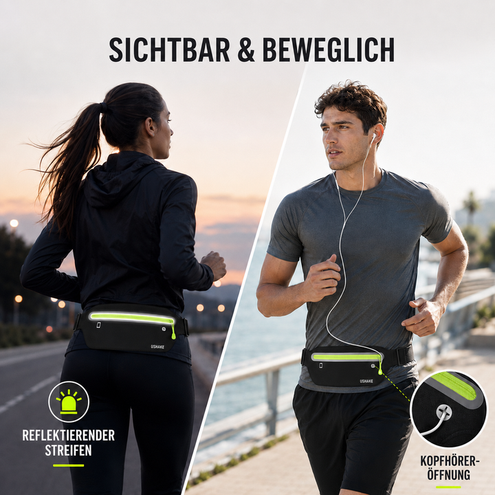 Eleganter wasserfester Sportgürtel (grau) mit sicherer Handytasche für Fitness & Outdoor-Sport.