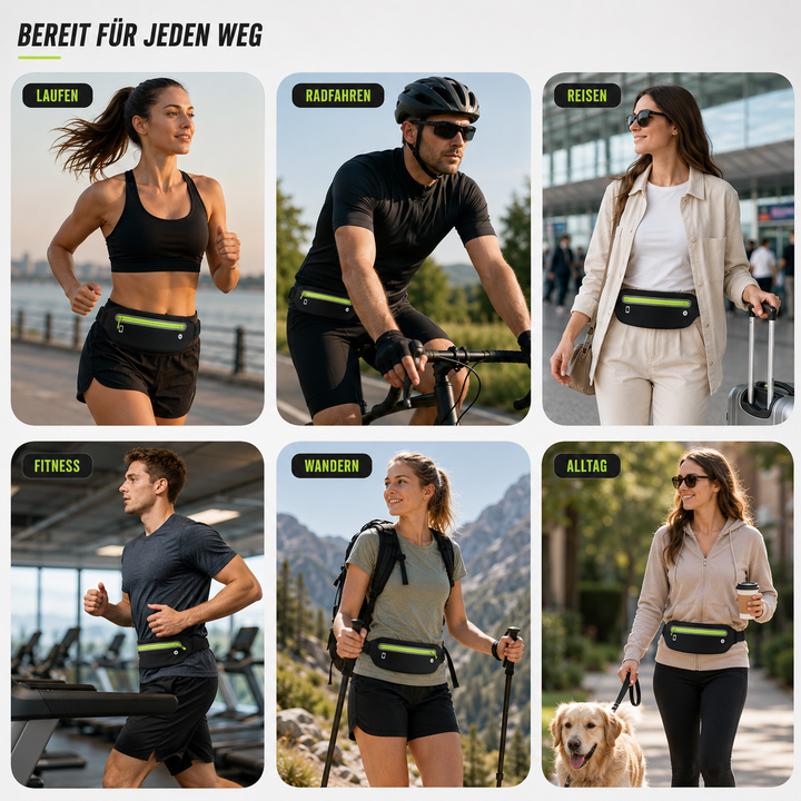 Unisex Laufgürtel in Schwarz, Grau, Grün; wasserfest für Handy & Essentials beim Sport & Outdoor.