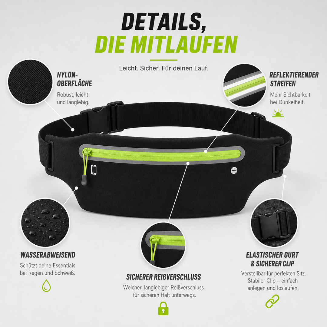 Vielseitiger unisex Laufgürtel, wasserdicht, für Handy, Schlüssel beim Sport, Joggen, Reisen.