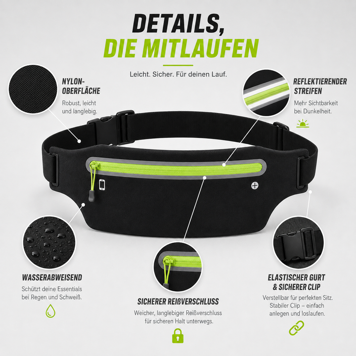 Vielseitiger unisex Laufgürtel, wasserdicht, für Handy, Schlüssel beim Sport, Joggen, Reisen.