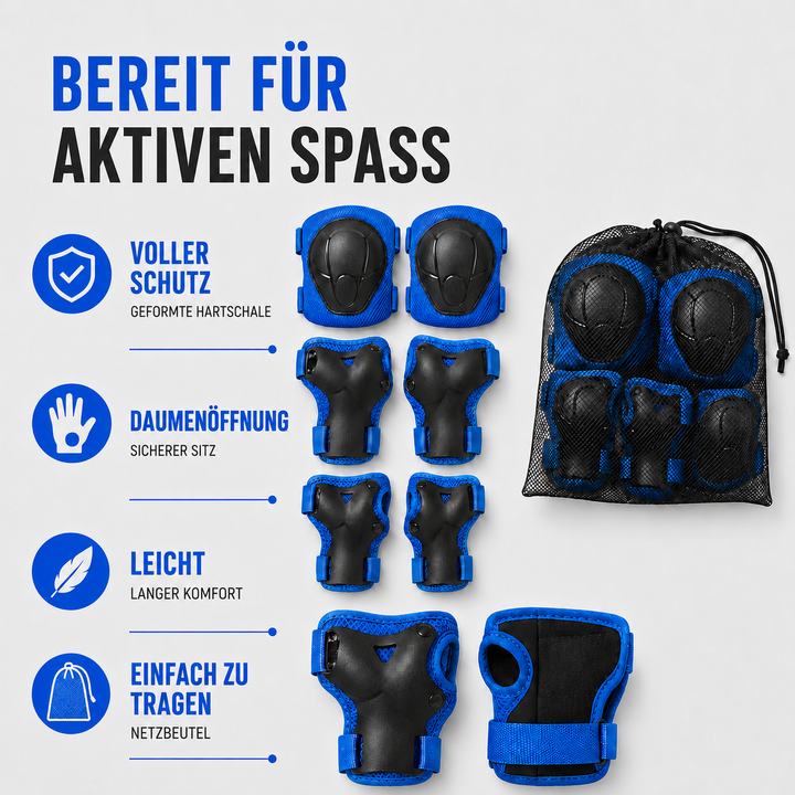 Detailansicht Knieprotektoren für Kinder: Robuster Schutz beim Radfahren & Skaten.