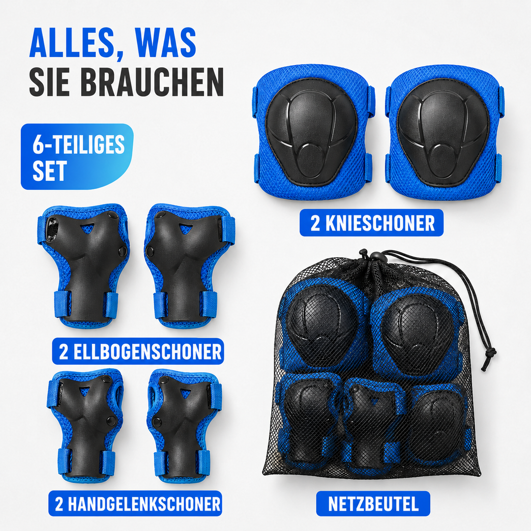 Sicheres Skaten & Radfahren: Kinder Schutzset mit Protektoren für Knie, Ellbogen & Handgelenke.