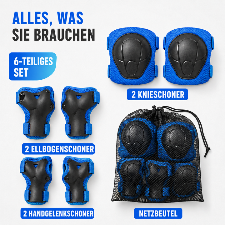 Sicheres Skaten & Radfahren: Kinder Schutzset mit Protektoren für Knie, Ellbogen & Handgelenke.