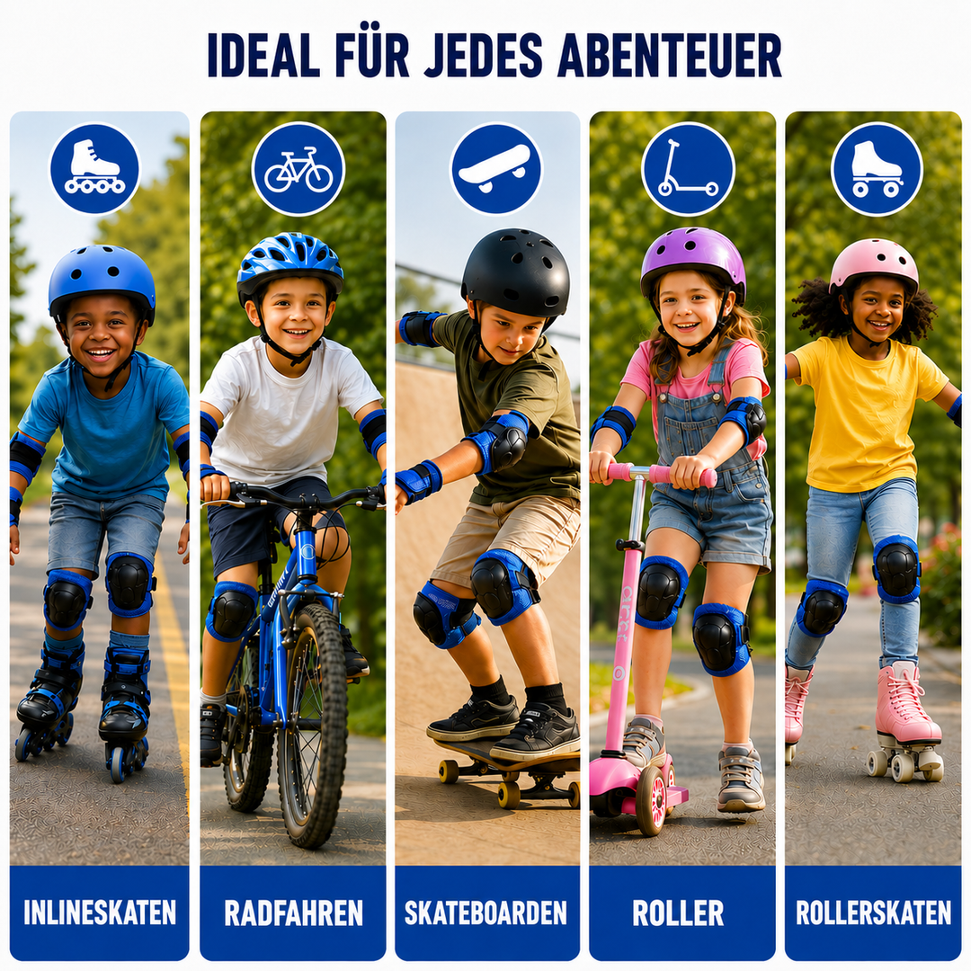 Kinder Schutzset verpackt: Ideales Geschenk für kleine Skater & Radfahrer, sicher & robust.