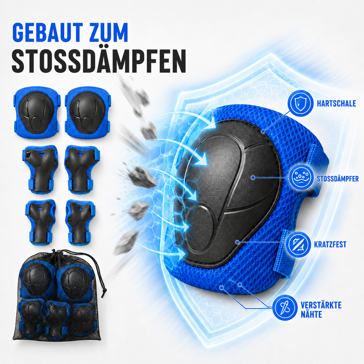Optimaler Kinderschutz beim Radfahren & Skaten: 6-teiliges Set mit Knie-, Ellbogen- & Handgelenkschützern.