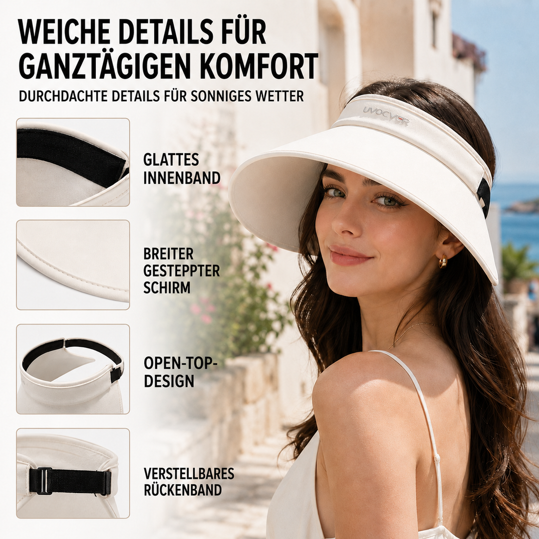 Leichter Damen-Sonnenschirm aus luftiger Eisseide. Breite Krempe für optimalen UV-Schutz und Komfort im Sommer.