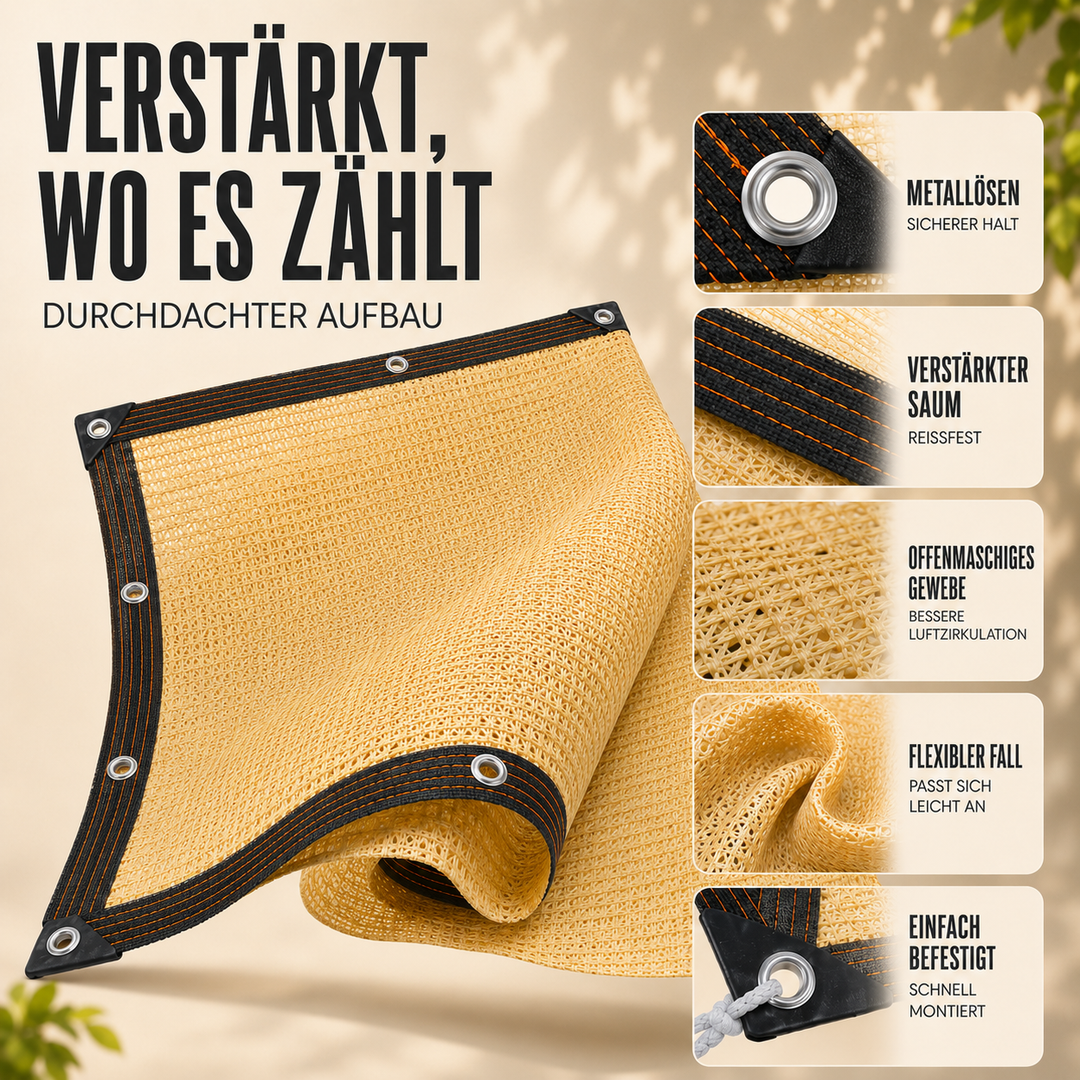 Robustes Sonnenschutztuch beige für den Outdoor-Bereich. Optimaler UV-Schutz & Kühlung für Garten & Terrasse.