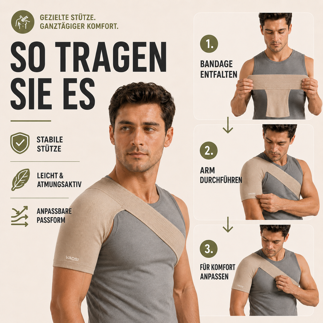 Sport-Schulterstütze, stabilisiert Gelenk, beugt Verletzungen vor, unterstützt Regeneration. Einheitsgröße.