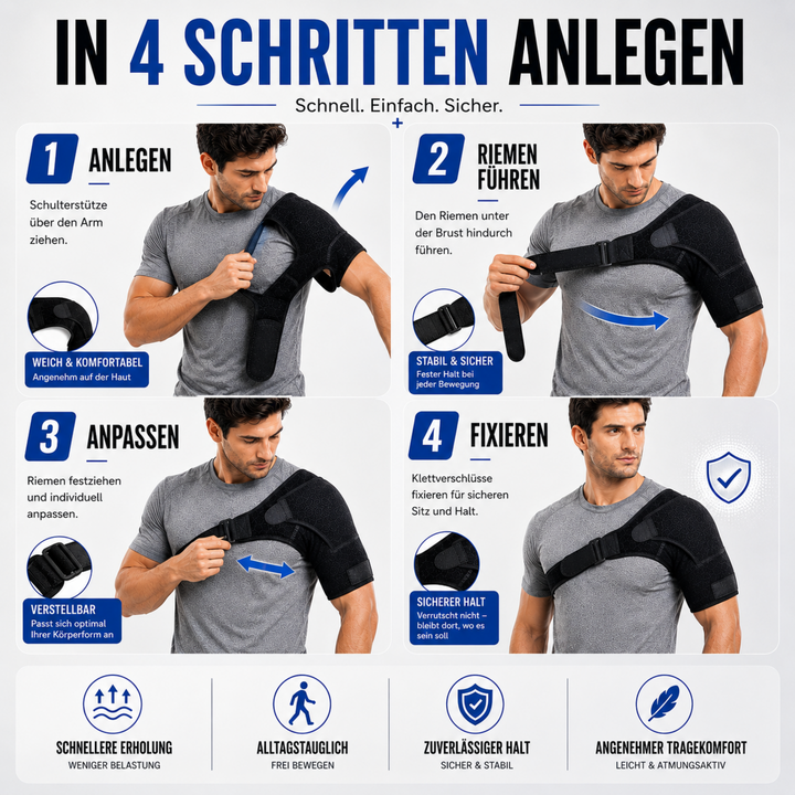 Therapeutische Schulterstütze, unisex, verstellbar, bietet Kompression und Gelenkschutz bei Bewegung.