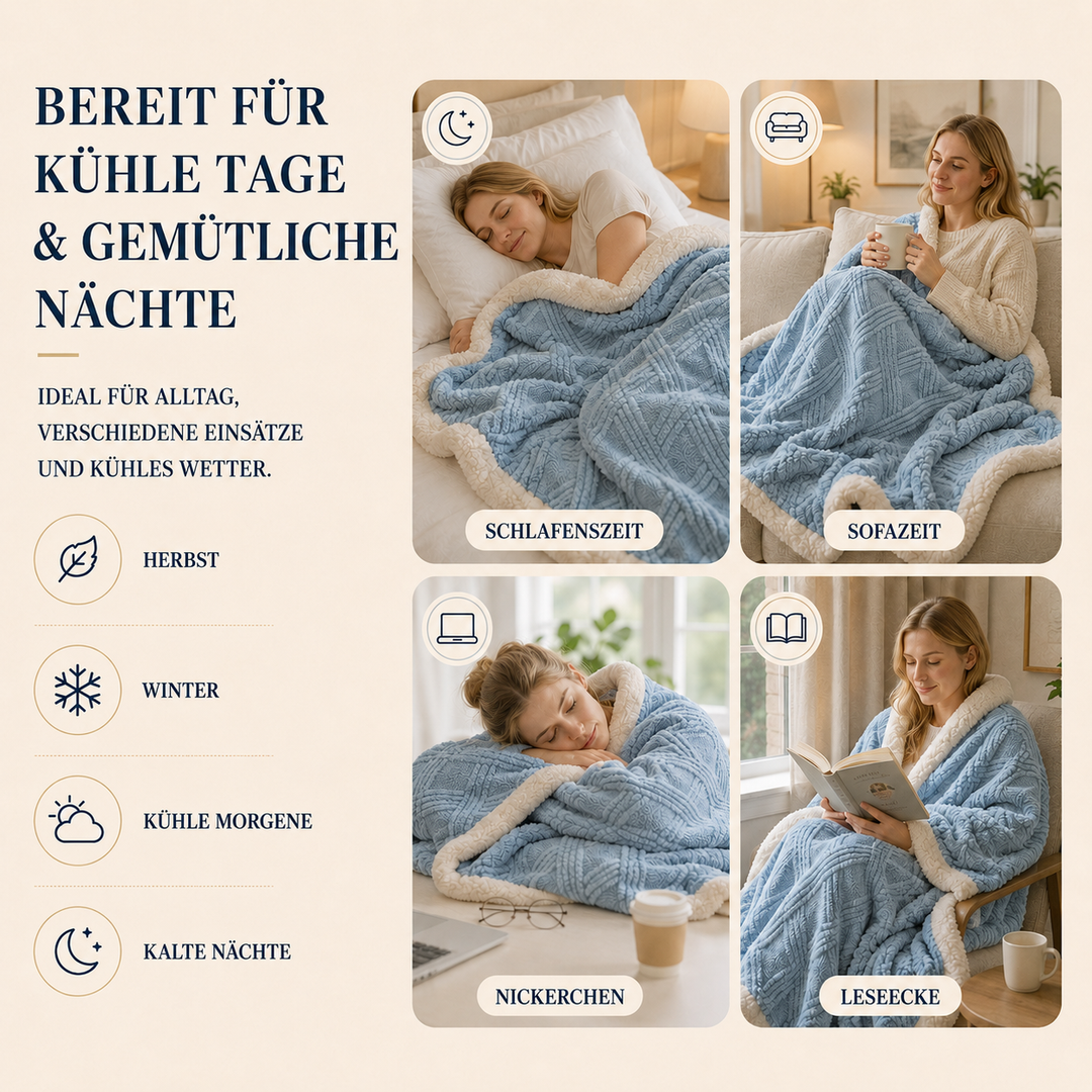 Elegante Wurfdecke in warmem Farbton, perfekt für Herbst und Winter, vielseitig einsetzbar.