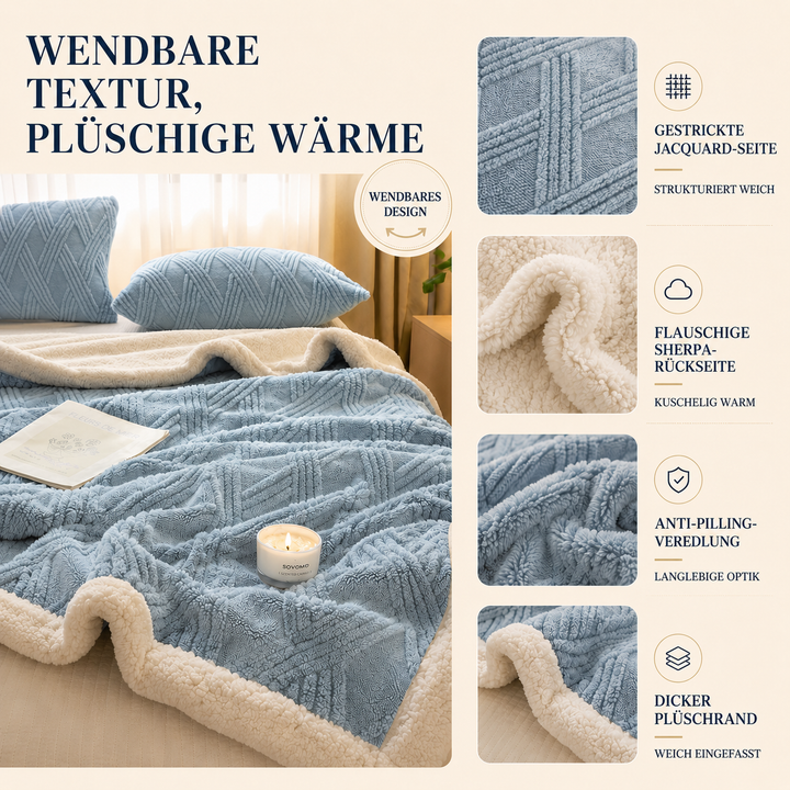 Gemütliche Winterdecke mit Jacquard-Muster, ideal als Dekodecke im Schlafzimmer.