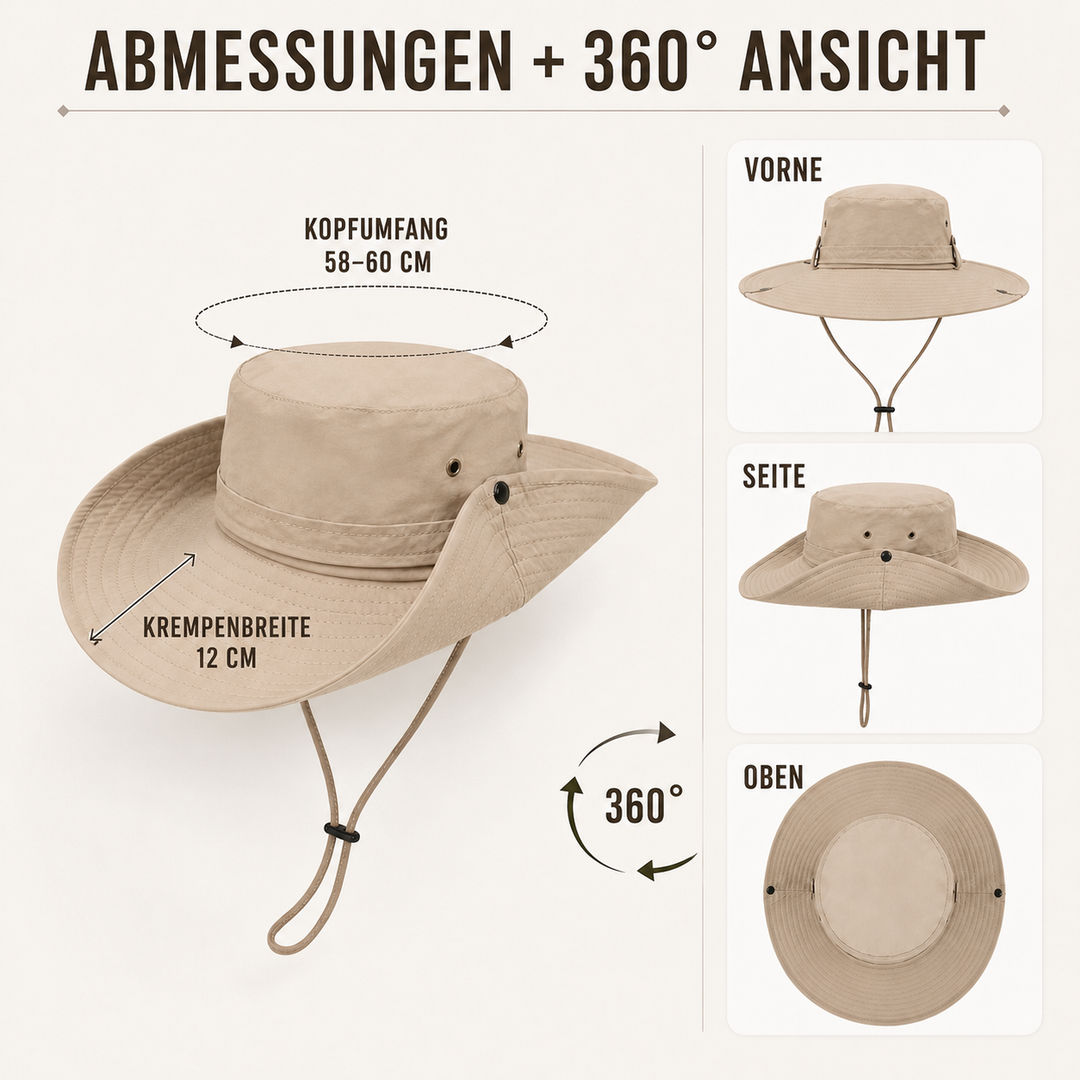 Breitrandiger UV-Schutz-Hut für Damen und Herren, ideal zum Campen und Wandern.