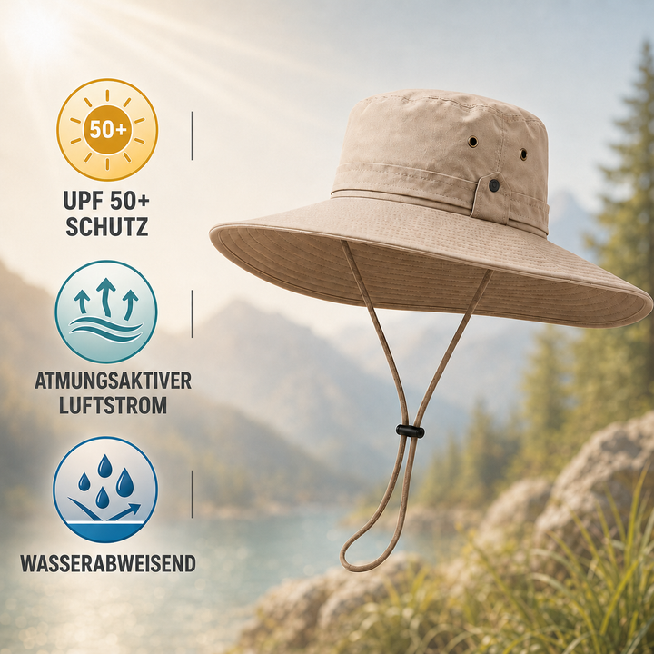 Stylischer Breitrand-Hut, unisex, UV-Schutz für Wandern, Angeln und Outdoor.