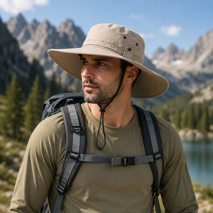 Unisex Breitrand-Sonnenhut mit UV-Schutz, ideal für Outdoor-Abenteuer und Wanderungen.