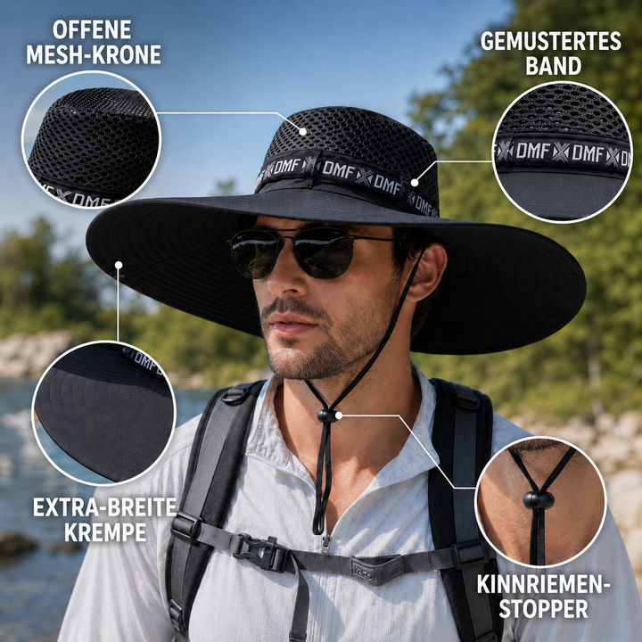 Leichter Outdoor-Sonnenhut, unisex, mit breiter Krempe & hohem UV-Schutz.
