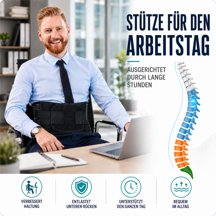 Professioneller Rückenstützgurt zur Stabilisierung der Lendenwirbelsäule & sofortiger Schmerzlinderung.