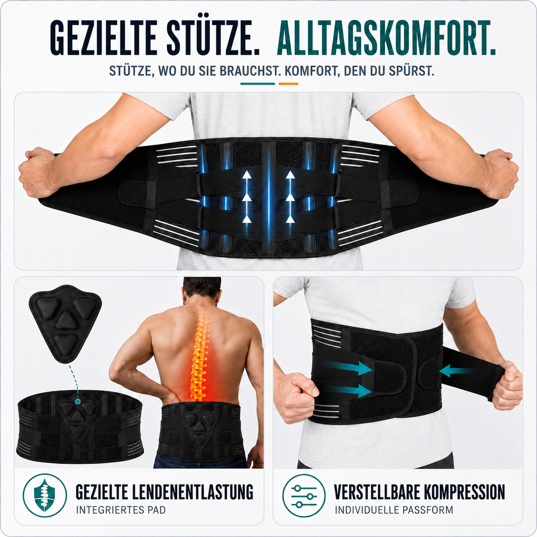 Ergonomischer Rückenstützgurt zur Haltungskorrektur & Entlastung bei Bandscheibenproblemen & Rückenschmerzen.