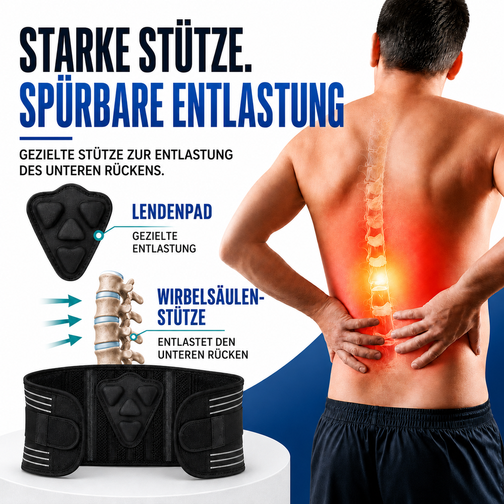 Atmungsaktiver Rückenstützgurt für Stabilisierung im Sport & Alltag; verstellbar gegen Rückenschmerzen.