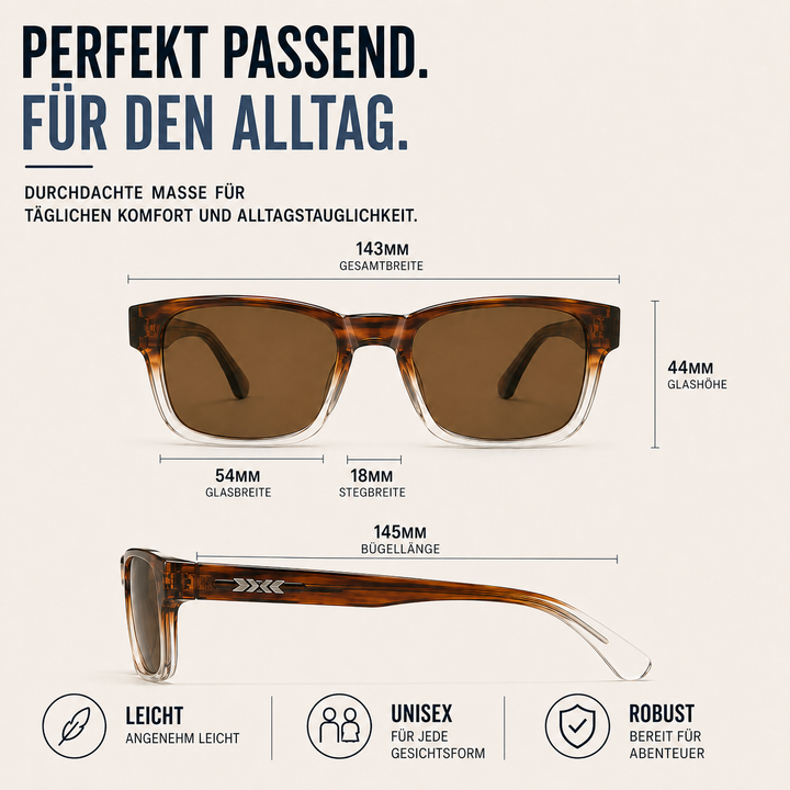 Moderne Unisex-Sonnenbrille, eckig, polarisiert, UV400, perfekt für Outdoor & Reise.