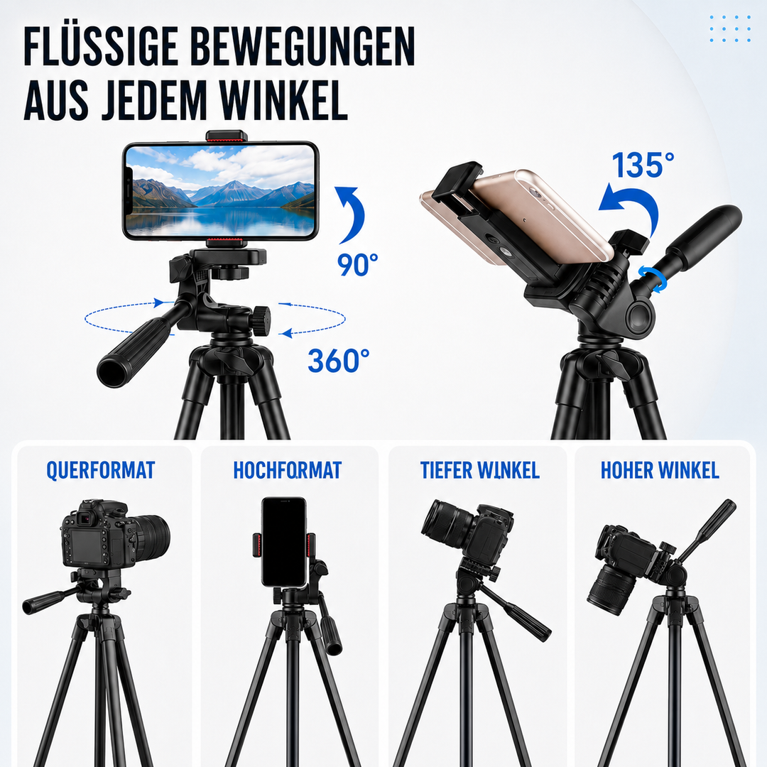 Vielseitiges Selfie-Stativ & Videozubehör für Smartphones & Action-Kameras.