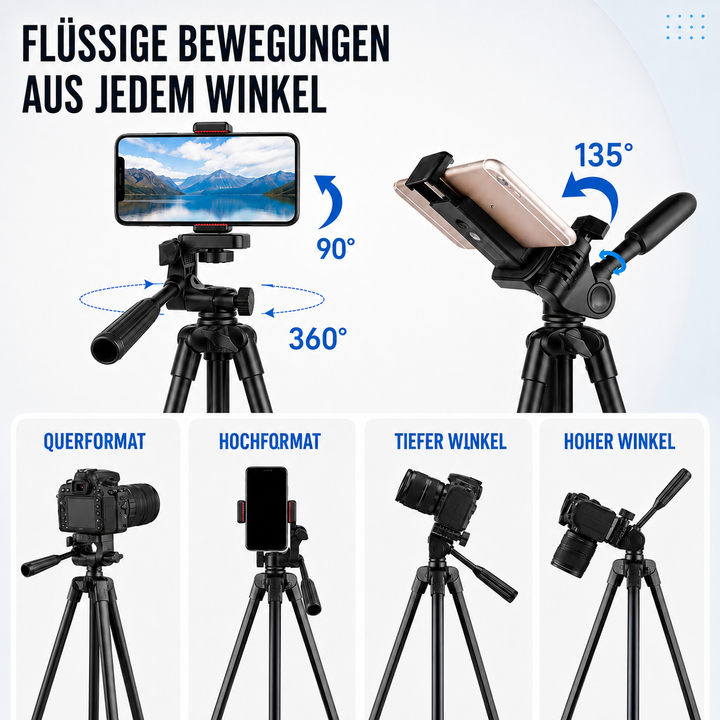 Vielseitiges Selfie-Stativ & Videozubehör für Smartphones & Action-Kameras.
