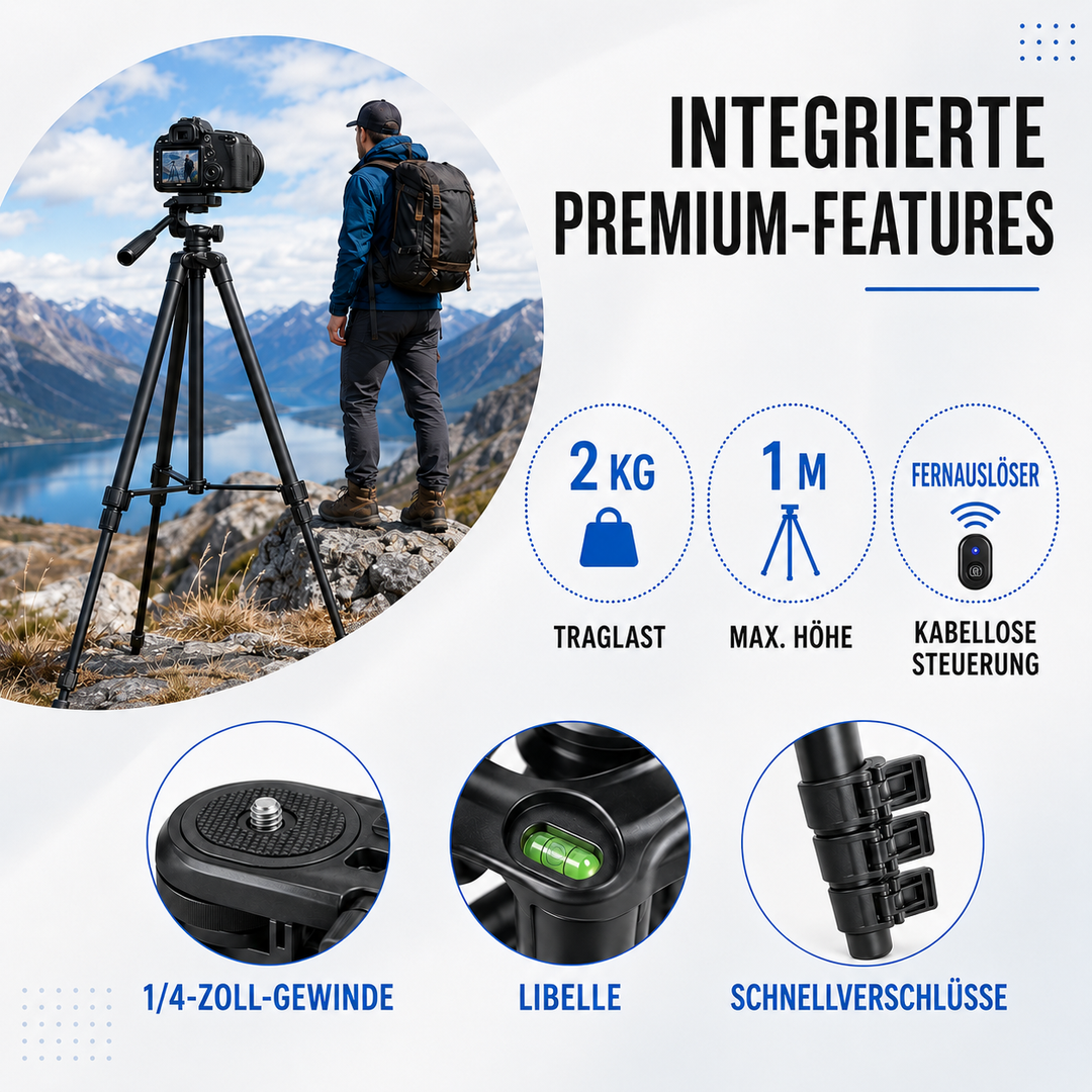 Action-Kamera-Stativ, leicht & tragbar, perfekt für stabile Sport- & Outdoor-Aufnahmen.