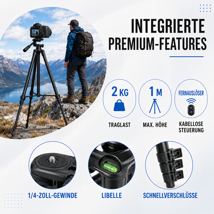 Action-Kamera-Stativ, leicht & tragbar, perfekt für stabile Sport- & Outdoor-Aufnahmen.