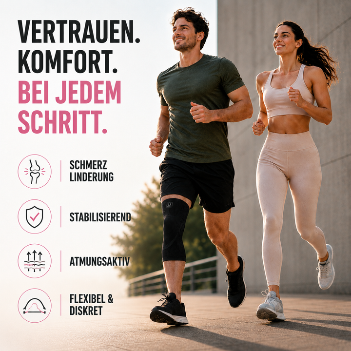 Sport-Kniebandage mit Kompression, ideal für Fitness, Laufen & Knieschutz bei Verletzungen.