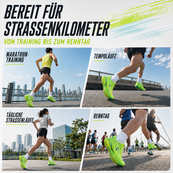 Ansicht der griffigen Sohle des Leichtgewicht-Laufschuhs, ideal für sicheren Straßenlauf.